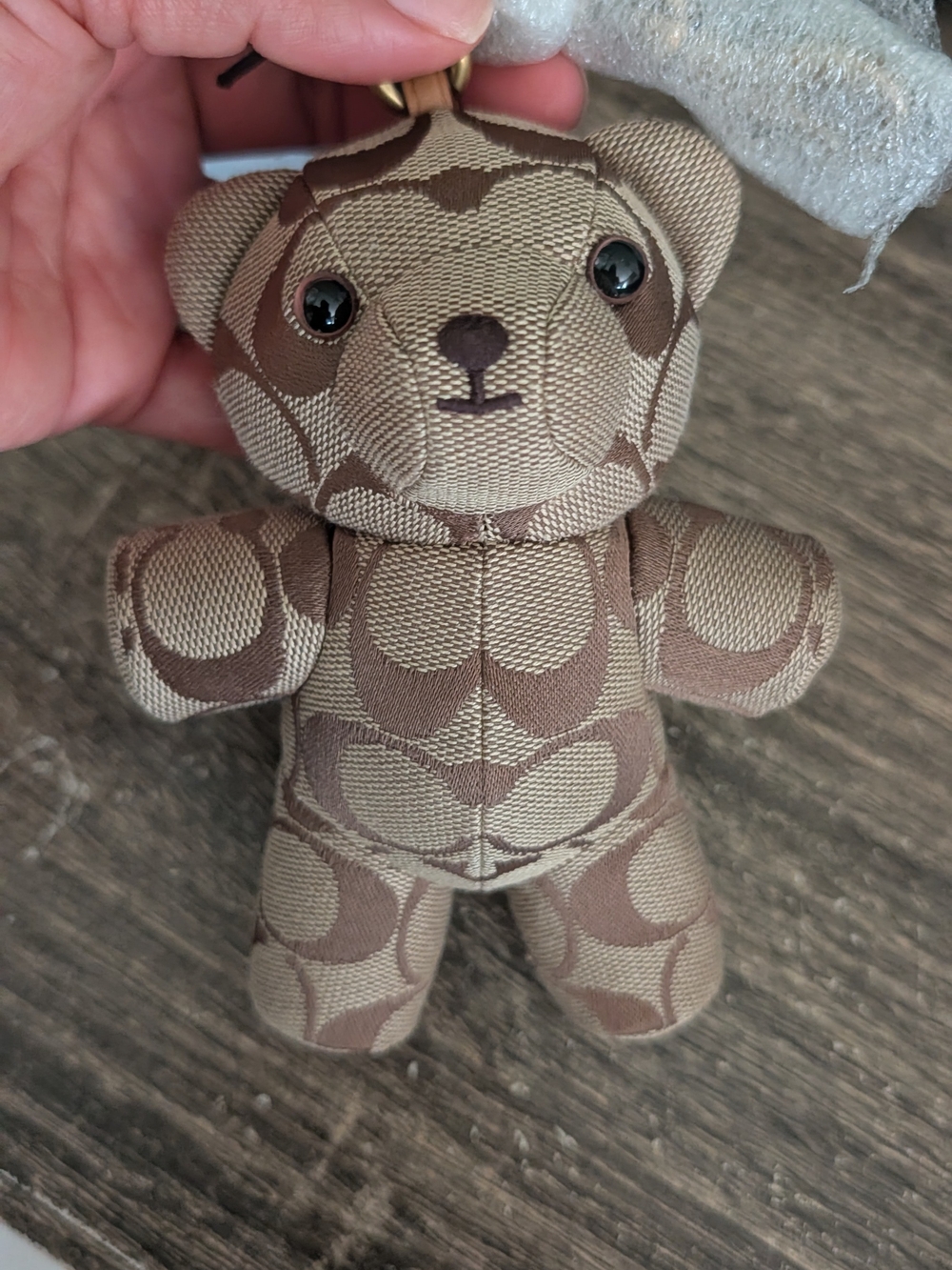 Coach Signature Brown Bear Plush Keychain - Picture 7 of 8